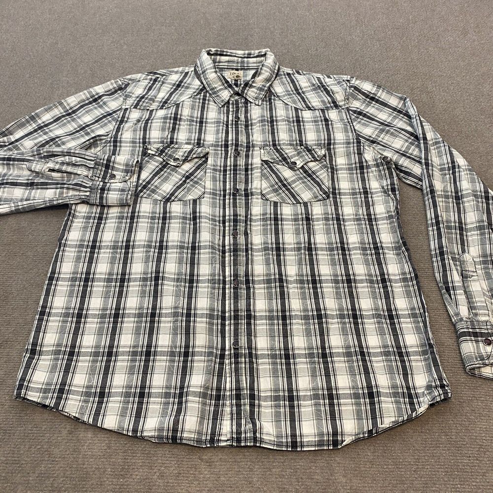 BKE Buckle Pearl Snap Shirt Mens Large Plaid Western Long Sleeve Distressed Wash